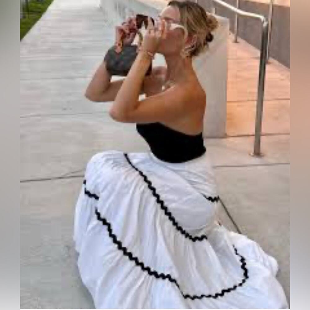 Rachel Paige Black & White Strapless Cotton Maxi Dress Size Medium